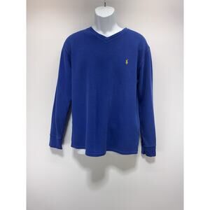 Polo Ralph Lauren Thermal Shirt Blue Yellow Long Sleeve Waffle Knit V-Neck Large